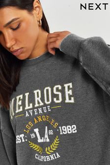 Charcoal Grey Washed Melrose Los Angeles LA City Graphic Slogan Sweatshirt