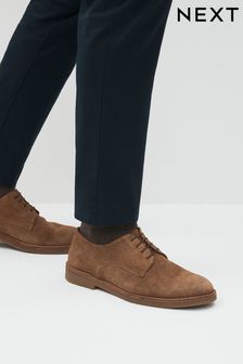 Taupe Brown Suede Chunky Derby Shoes