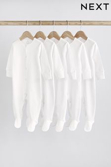 White 5 Pack Essentials Baby Sleepsuits (0-9mths)