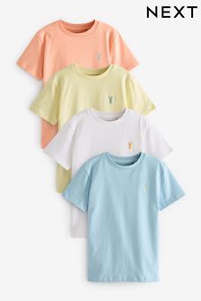 Multi Pastel Short Sleeve Stag Embroidered T-Shirts 4 Pack (3-16yrs)