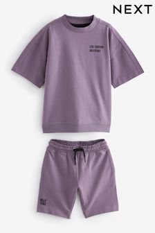 Purple Midweight Short Sleeve Crew T-Shirt and Shorts Set (3-16yrs)