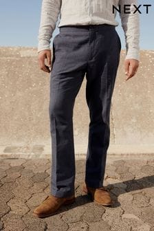 Blue Regular Fit Linen Puppytooth Suit: Trousers