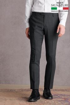 Charcoal Grey Slim Fit Signature Tollegno Suit: Trousers