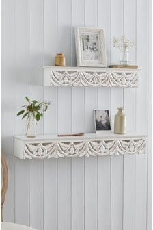 White White White Carved Vintage Floating Wall Shelves