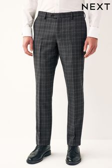 Charcoal Grey Tailored Fit Trimmed Check Suit Trousers