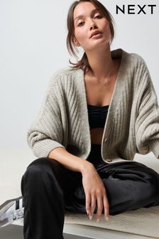 Neutral Brown Rib Dolman Sleeve Cardigan