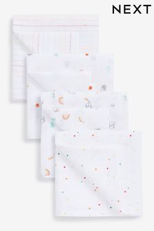 White Rainbow Baby Muslin Cloths 4 Packs