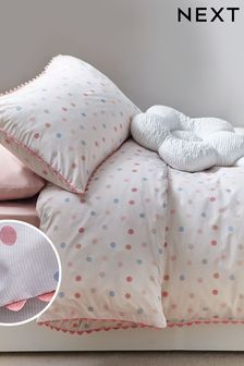 Pink/Cream Polka Dot Printed Polycotton Duvet Cover and Pillowcase Bedding