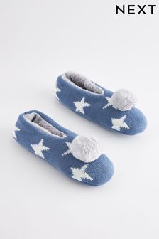 Navy Star Knitted Footsie Slippers