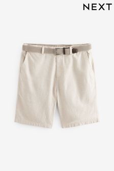 Stone Linen Cotton Chino Shorts with Belt Included