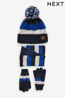 Blue Stripe Hat, Scarf and Gloves Set (3-16yrs)
