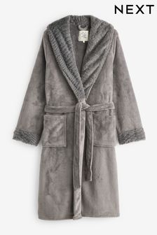 Grey Next Faux Fur Shawl Collar Dressing Gown