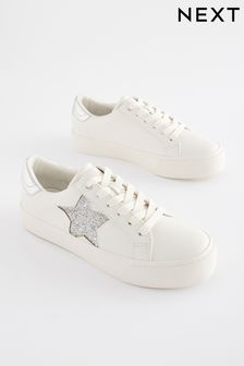 White/Silver Forever Comfort® Chunky Star Lace-Up Trainers
