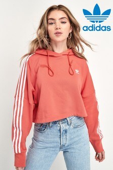 adidas 3 stripe orange crop hoodie