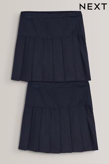 Navy Blue Longer Length Pleat Skirts 2 Pack (3-16yrs)