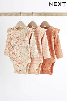 Rust/Brown/Tan Floral Baby Bodysuits 3 Pack