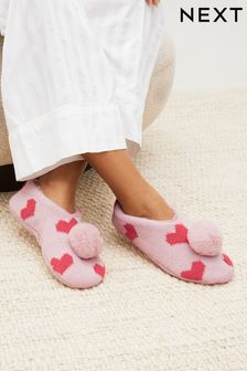 Pink Heart Knitted Footsie Slippers