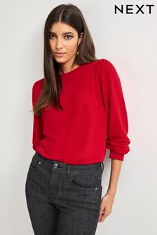 Red Cosy Lightweight Soft Touch Sleeve Detail Crew Neck Jumper