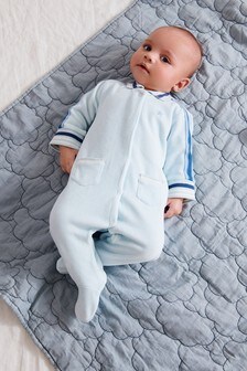 Blue Sporty Velour Baby Sleepsuit (0mths-3yrs)