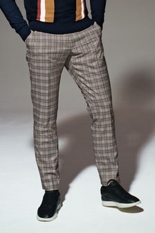 Light Grey Check Tapered Slim Fit Trousers