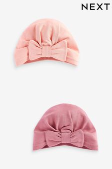 Pink Baby Bow Turban Hats 2 Pack (0mths-2yrs)