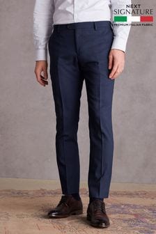 Bright Blue Slim Fit Signature Tollegno Suit: Trousers