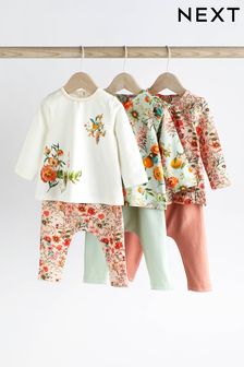 Green Floral 6 Piece Baby T-Shirts and Leggings Set