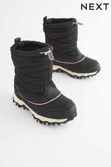 Black/Rose Gold Waterproof Warm Faux Fur Lined Snow Boots