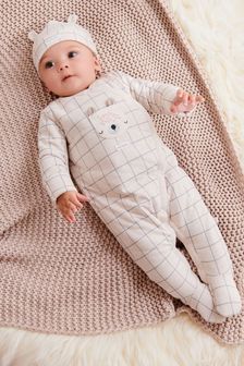 Ecru White Baby Wadded Sleepsuit And Hat Set (0mths-2yrs)