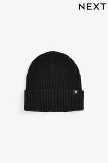 Black Rib Beanie Hat (1-16yrs)