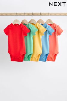 Bright Plain Short Sleeve Baby Bodysuits 5 Pack