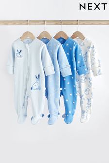 Blue Bunny Baby Zipped Sleepsuit 4 Pack (0mths-2yrs)