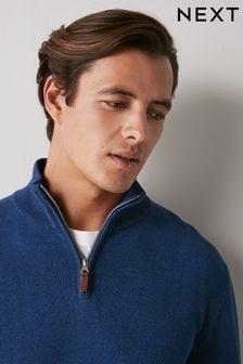 Cobalt Blue Regular Cotton Premium Zip Neck Jumper