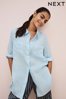 Light Blue 100% Linen Long Sleeve Shirt