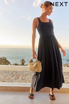 Navy Jersey Waisted Summer Dress