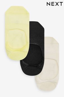 Yellow/Black/Ecru Breathable Mesh Invisible Trainer Socks 3 Pack