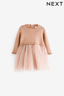 Rust Brown Baby Jumper Dress with Mesh Skirt (0mths-2yrs)