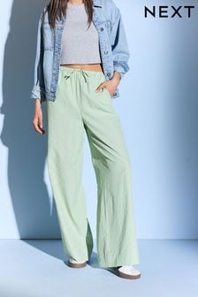 Green Textured Stripe Wide Leg Trousers