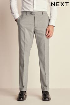 Grey Tailored Herringbone Suit Trousers