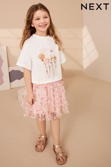 Pink T-Shirt and Floral Skirt Set (3-16yrs)