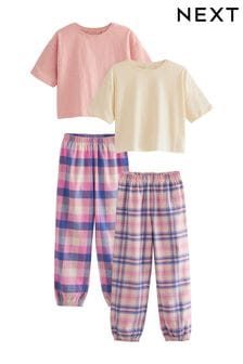 Pink/Blue Cotton Woven Check Pyjamas 2 Pack (3-16yrs)