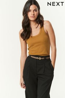 Ochre Yellow Premium Ribbed Scoop Tank Vest Sleeveless Top