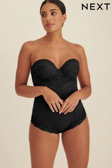 Black Firm Tummy Control Cupped Lace Body