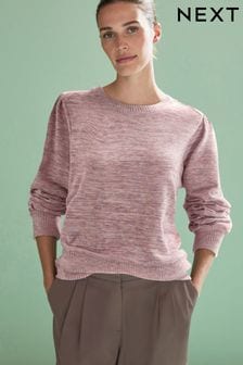 Pink Spacedye Cosy Lightweight Soft Touch Sleeve Detail Crew Neck Jumper