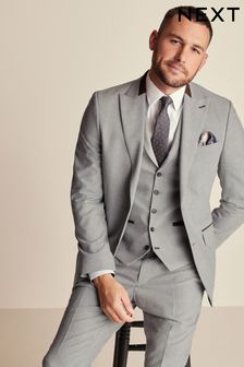 Grey Tailored Herringbone Suit Jacket