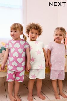 Pink/White Hearts Short Pyjamas 3 Pack (9mths-12yrs)