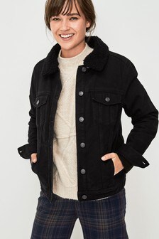 borg lined black denim jacket