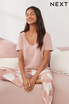 Pale Pink Heart Cotton Short Sleeve Pyjamas