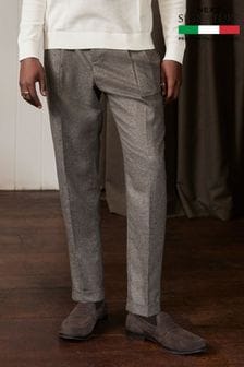 Textured Neutral Nova Fides Italian Fabric Trousers With Wool