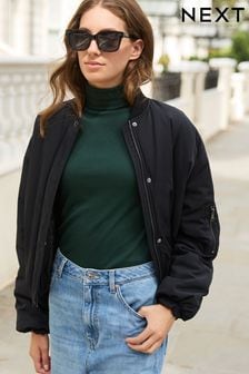 Forest Green Long Sleeve Ribbed Roll Neck Top